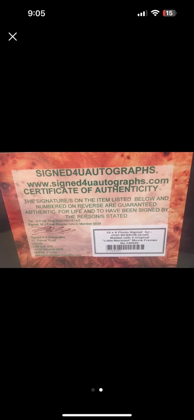 Framed Jodi Benson Autographed Ariel Print with Film Cells image indicator(2)