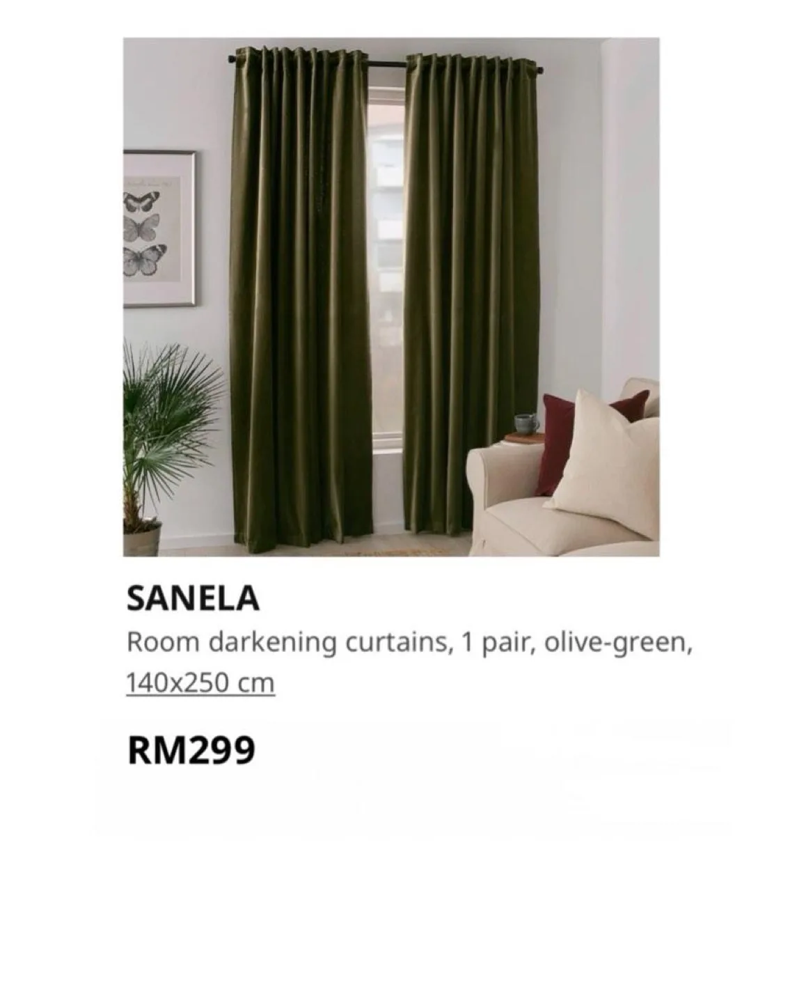 IKEA SANELA Olive Green Room Darkening Curtains image indicator(3)