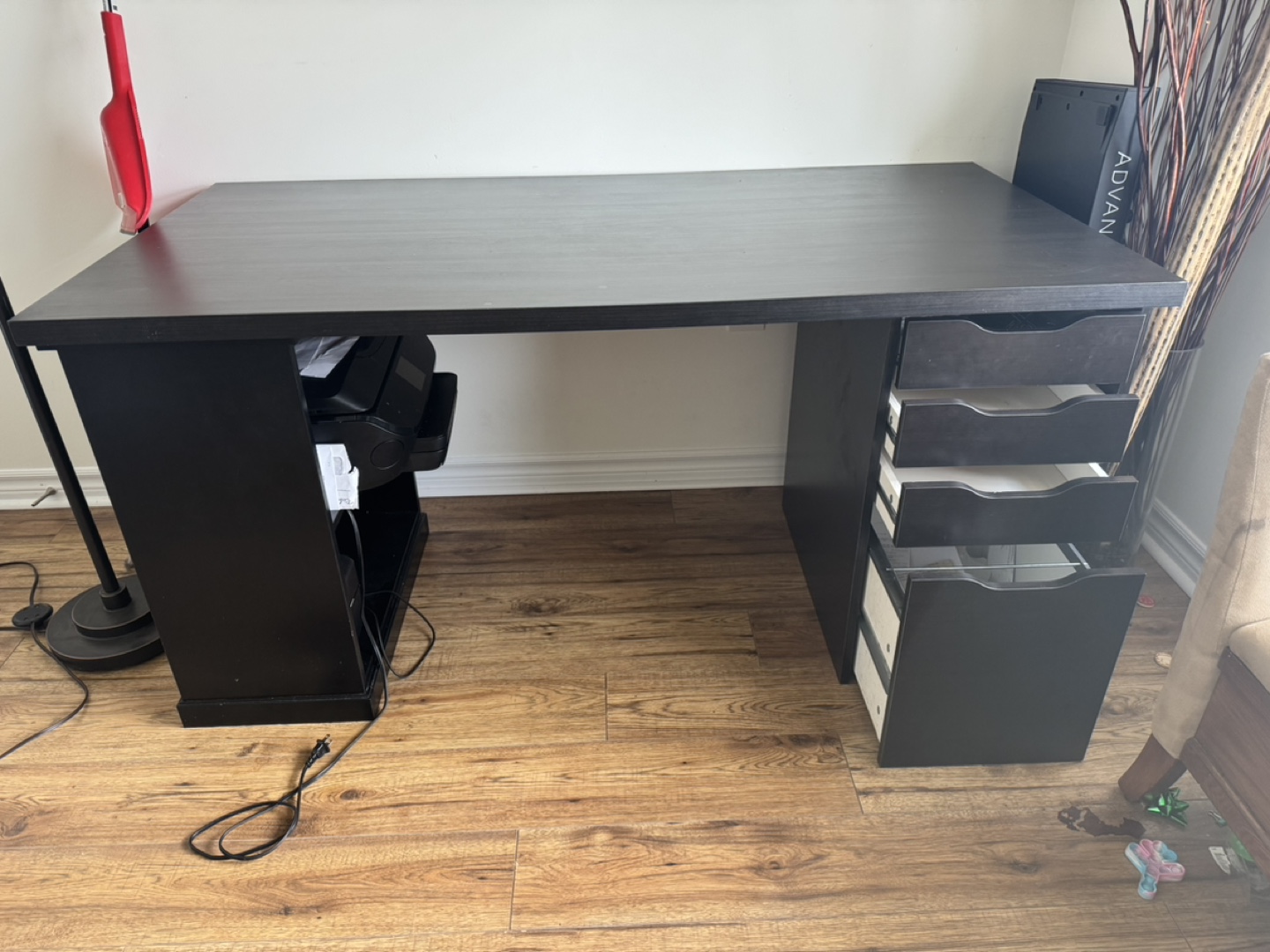 Black Desk with Drawers & Shelf (3 pieces)