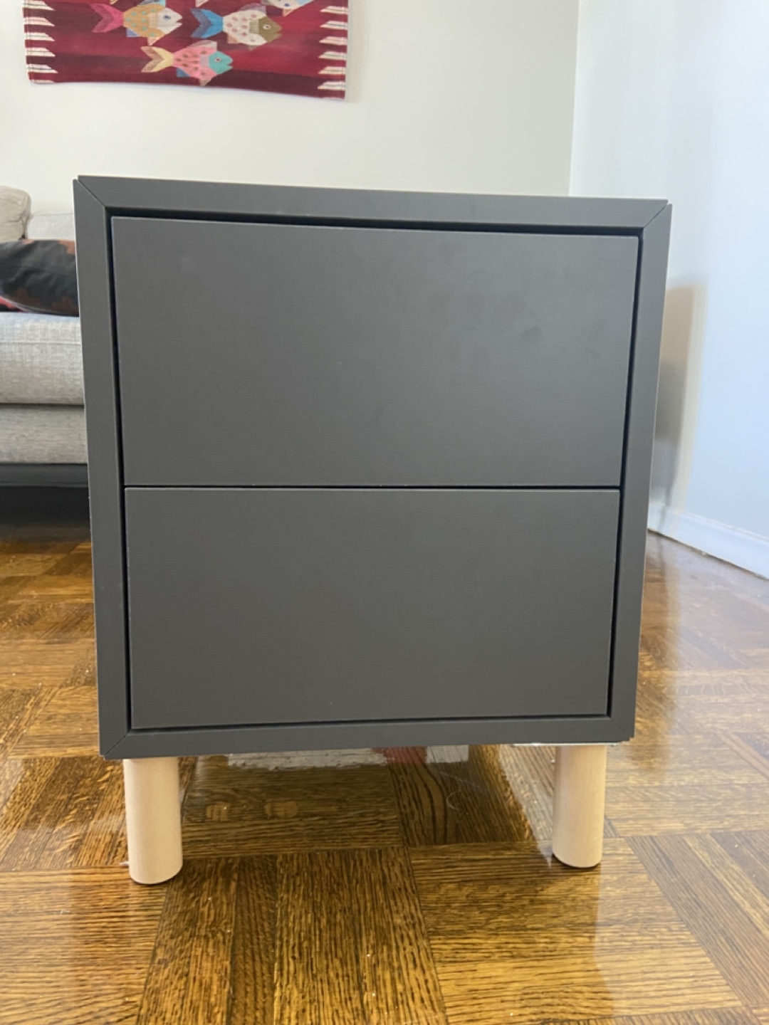 Dark Grey Two-Drawer Nightstand with Wooden Legs - photo 3