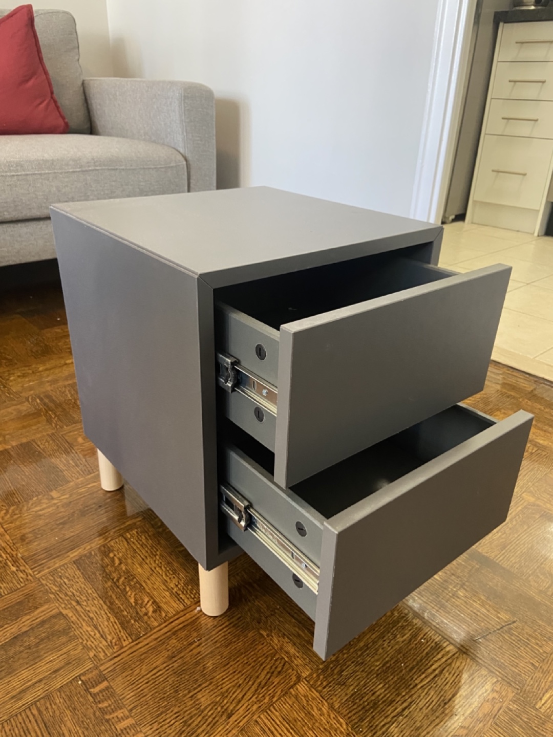 Dark Grey Two-Drawer Nightstand with Wooden Legs - photo 2