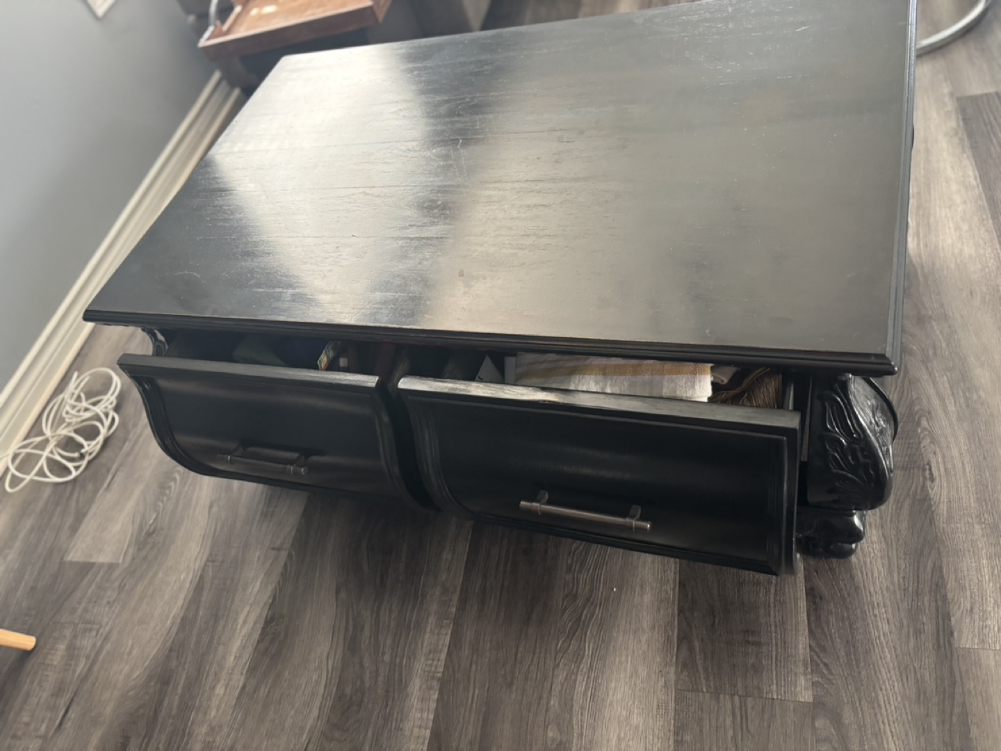 Black Wooden Coffee Table with Two Drawers - photo 2