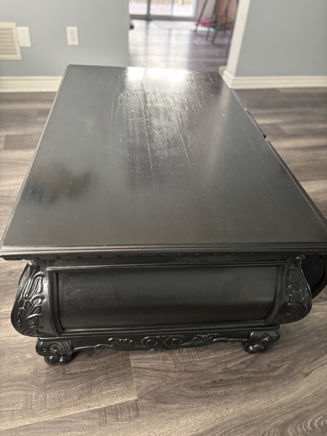 Black Wooden Coffee Table with Two Drawers