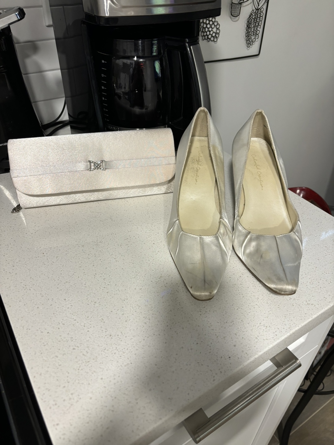 Women's White Satin Heels and Clutch Set