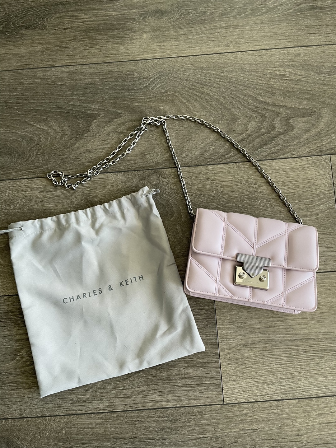 Charles & Keith Pink Quilted Crossbody Bag