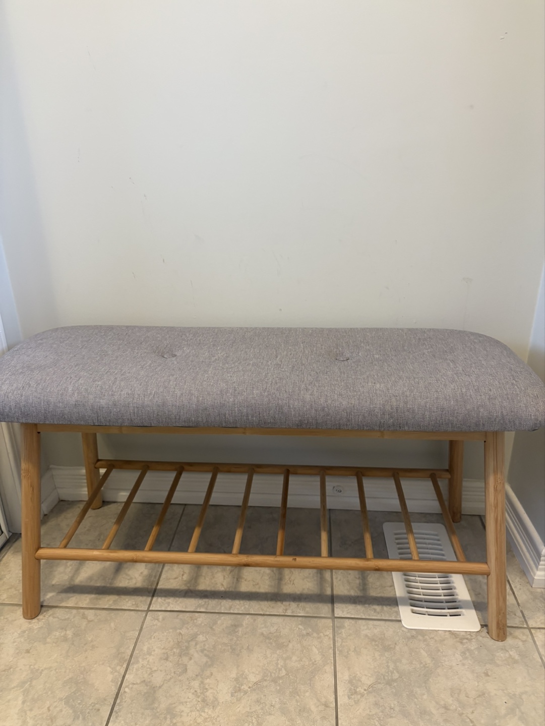 Grey Fabric Bench with Shoe Storage