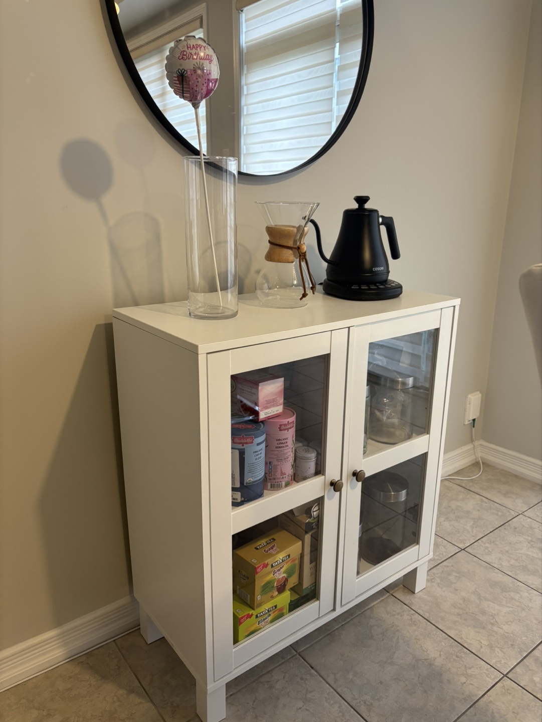 White Cabinet with Glass Doors