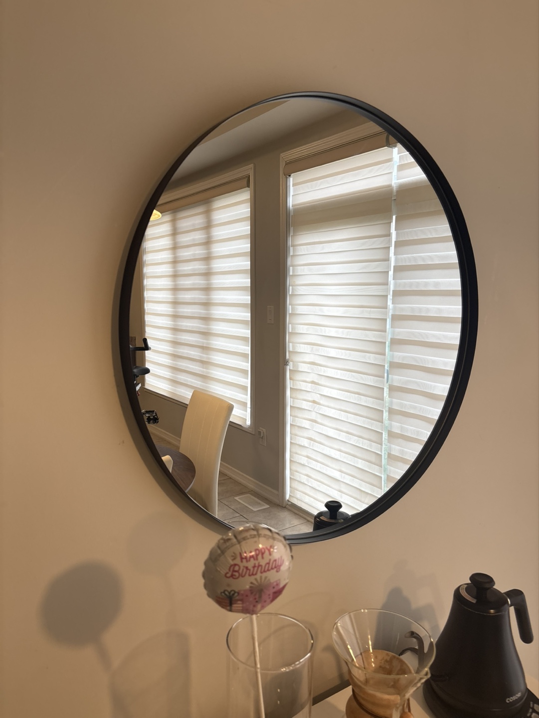 Round Black Framed Wall Mirror