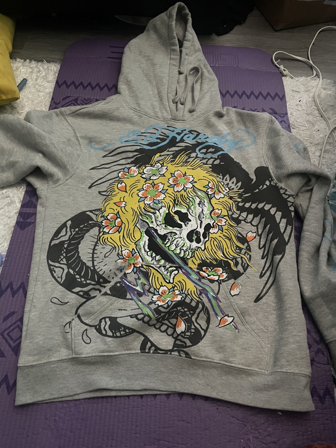 Ed Hardy Grey Hoodie Size Small