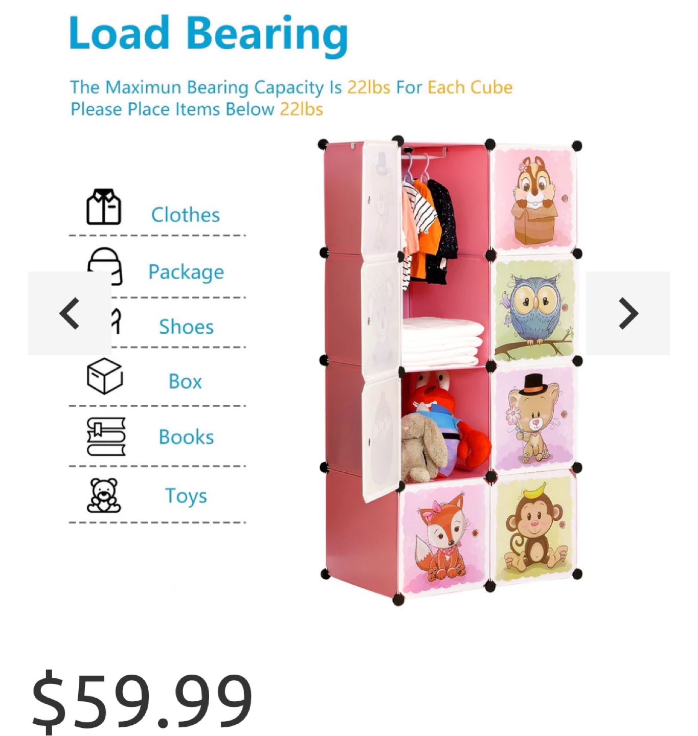 8-Cube Portable Closet Wardrobe with Doors & Hanger - photo 2