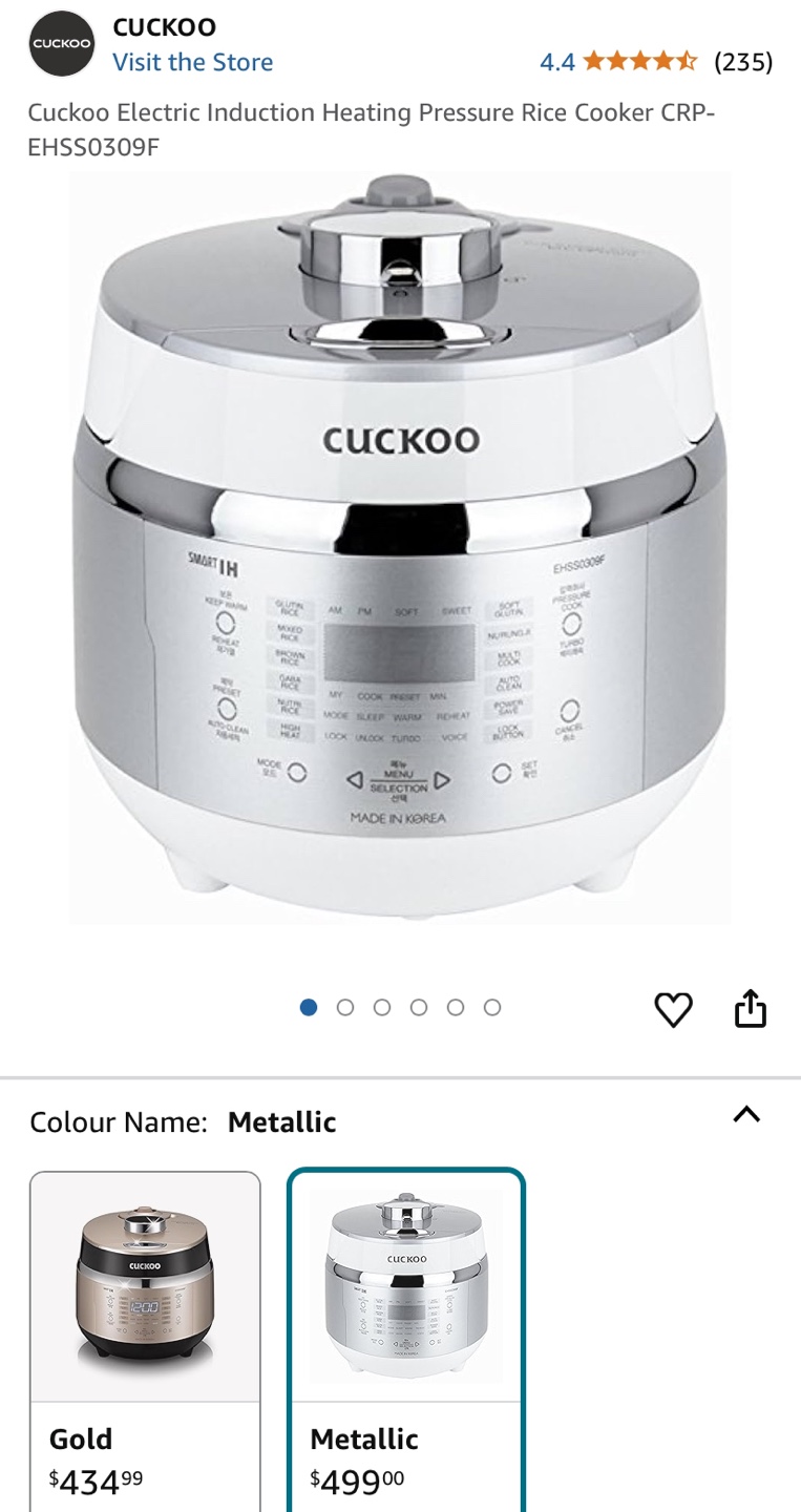 Cuckoo Electric Induction Heating Pressure Rice Cooker -3cups