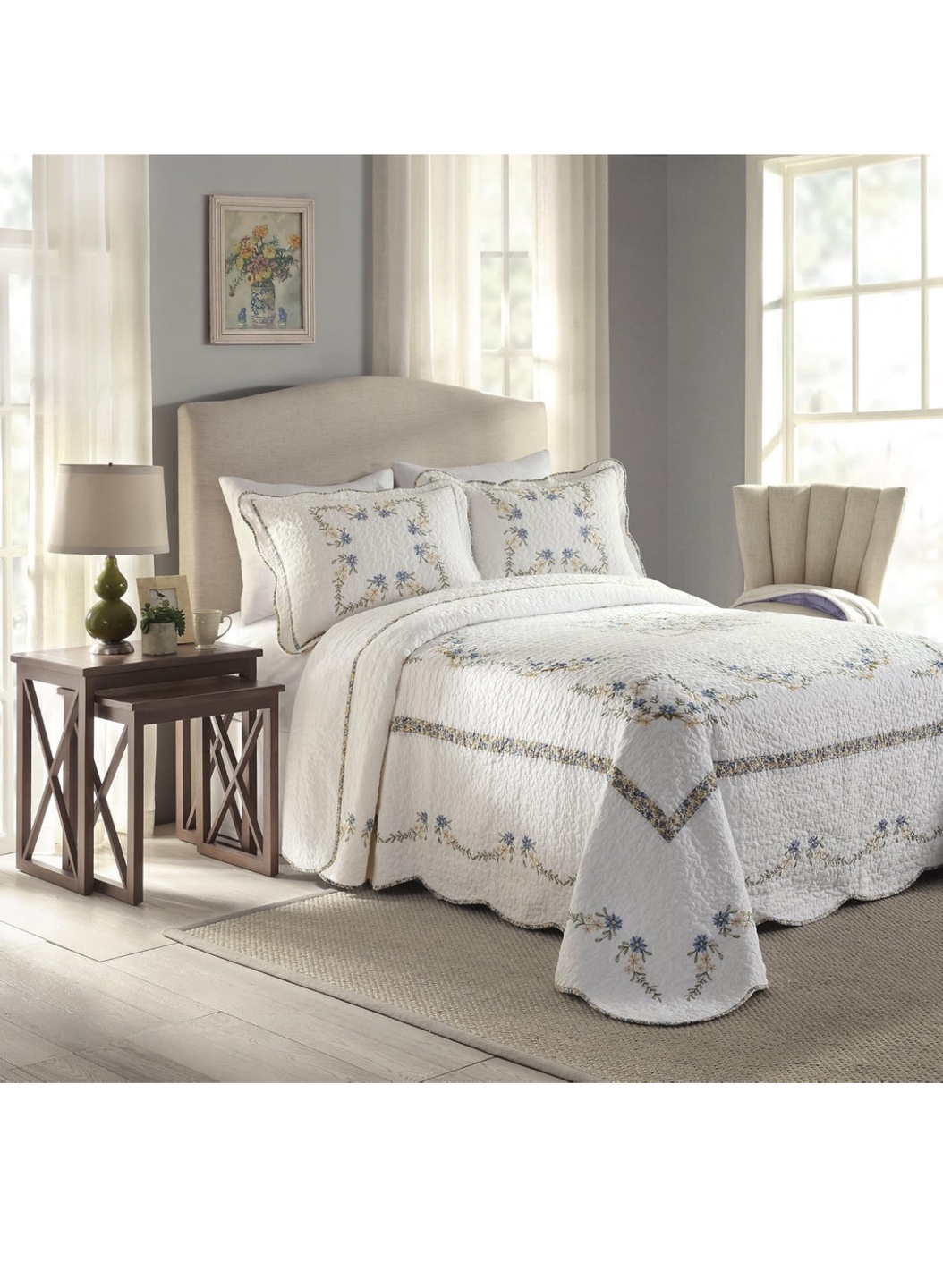 Floral Embroidered Quilt Set - Queen - photo 3