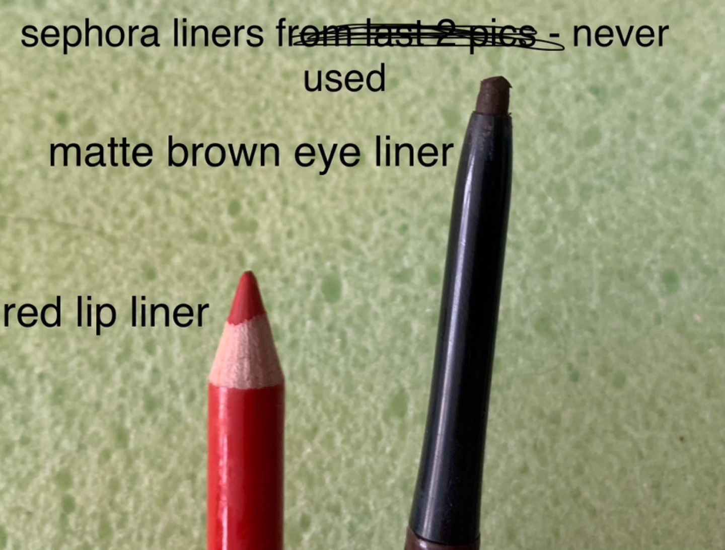 sephora red lip liner, matte brown eye liner