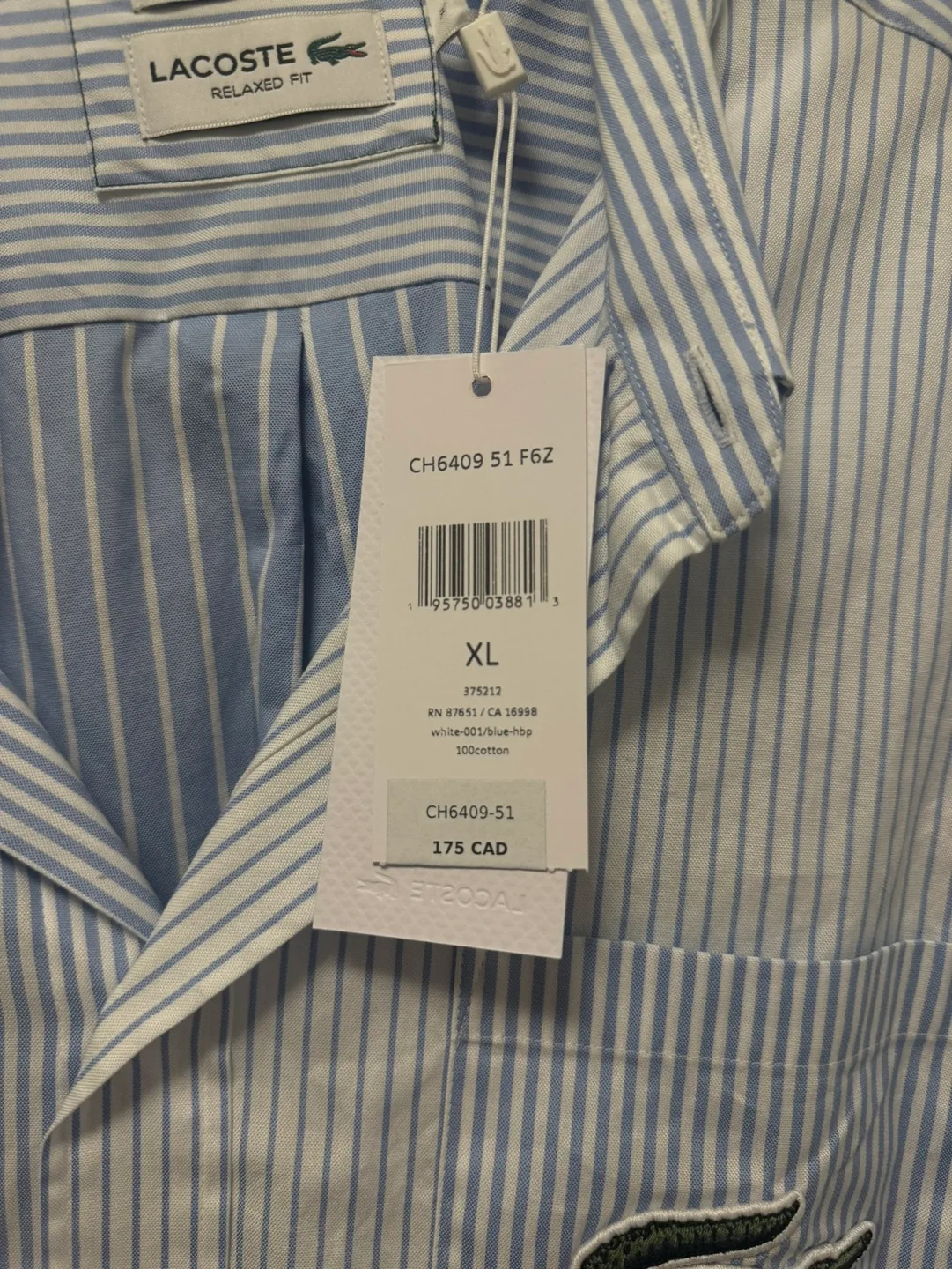 Lacoste NWT Unisex Relaxed Fit Striped Shirt - XL image indicator(3)