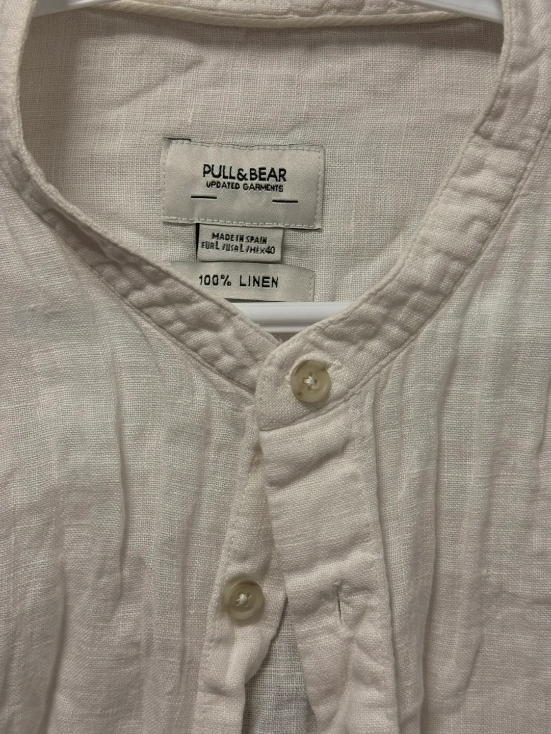 Pull&Bear Men's White Linen Shirt thumbnail