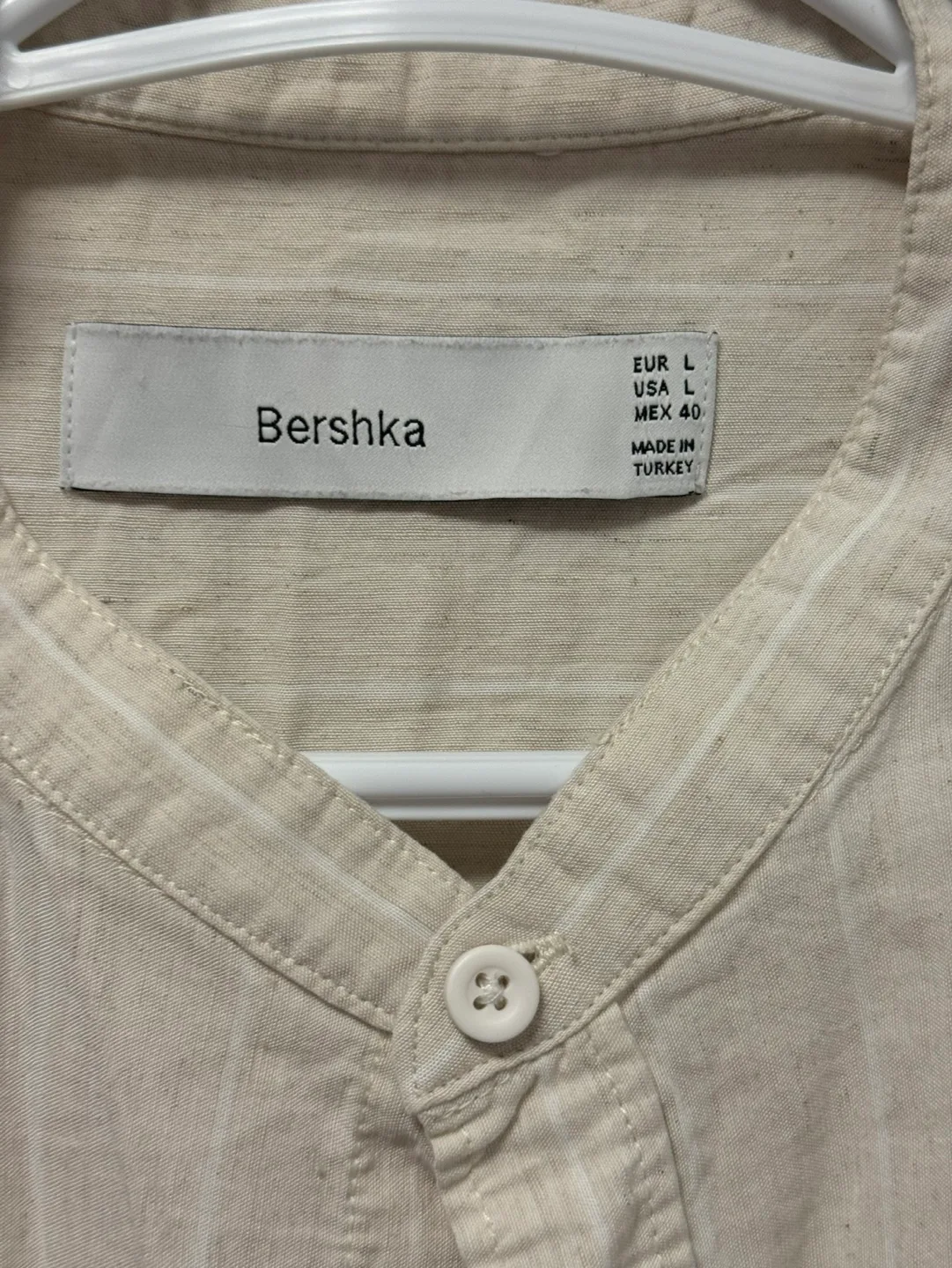Bershka Beige Striped Button-Up Shirt - Size L image indicator(2)