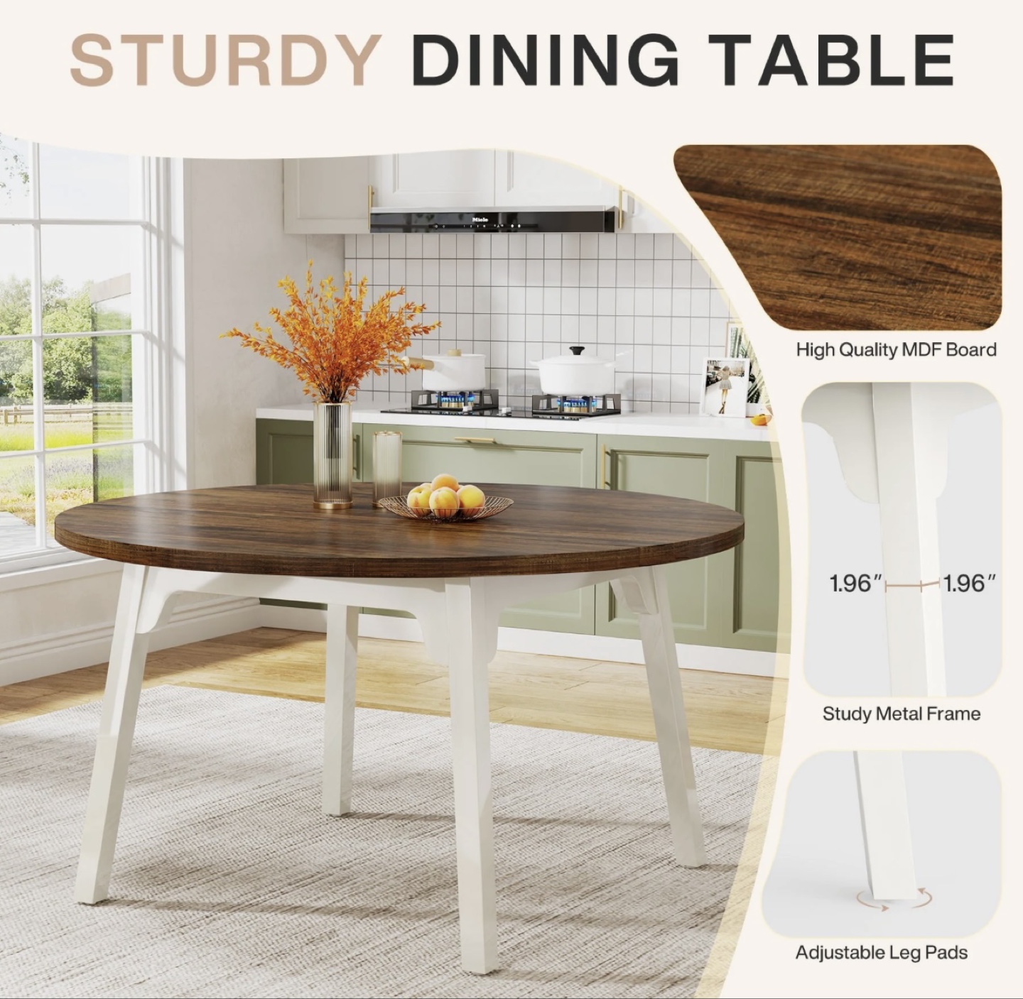 Round Dining Table - Wood Top & White Legs - photo 3