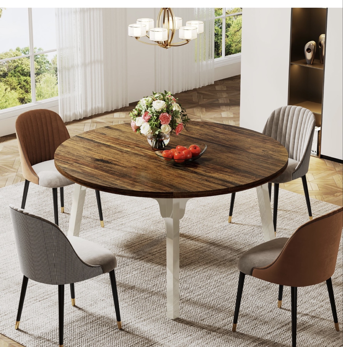 Round Dining Table - Wood Top & White Legs - photo 2