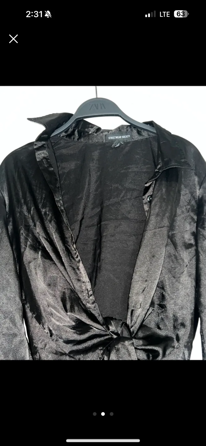 Black Satin Tie-Front Blouse image indicator(2)