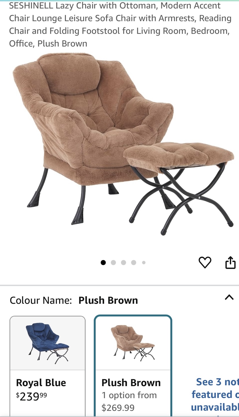 SESHINELL Lazy Chair with Ottoman - Plush Brown