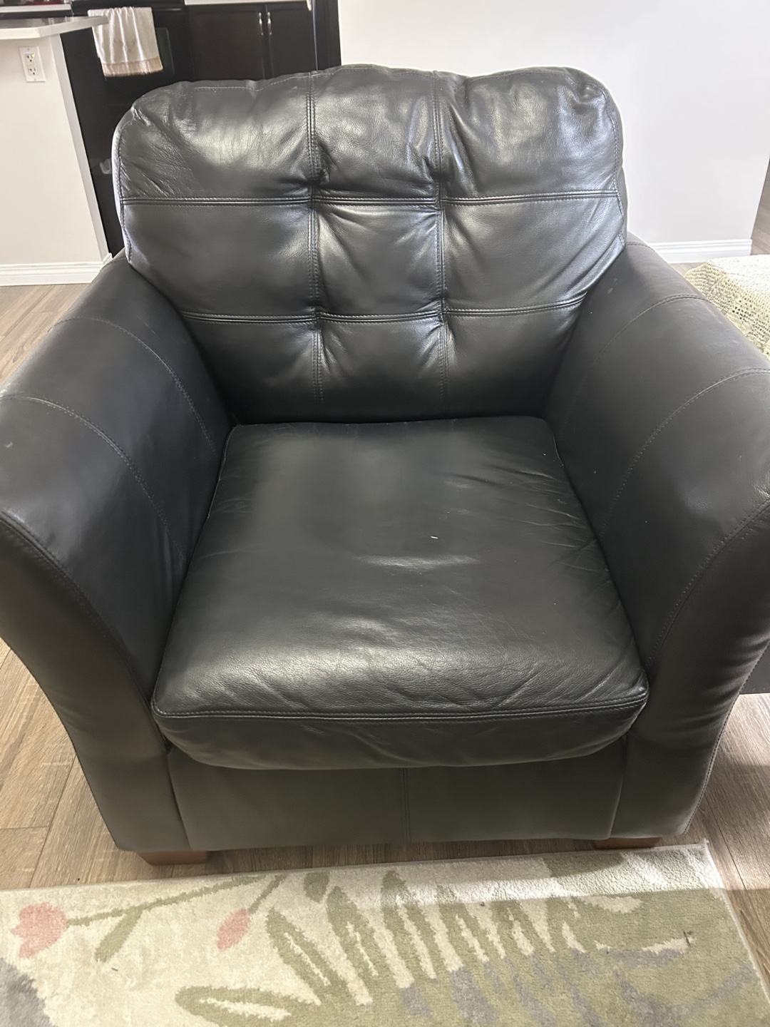 Black Leather Armchairs - Set of Two