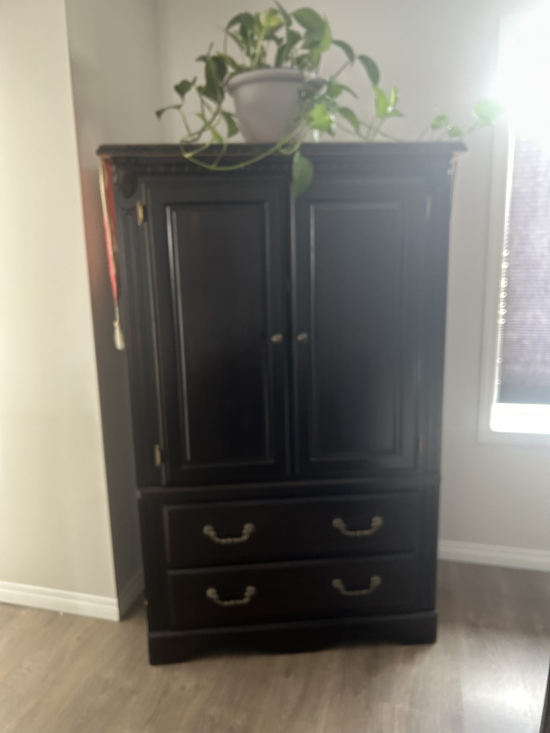 Dark Brown Wooden Armoire with Doors and Drawers - photo 2