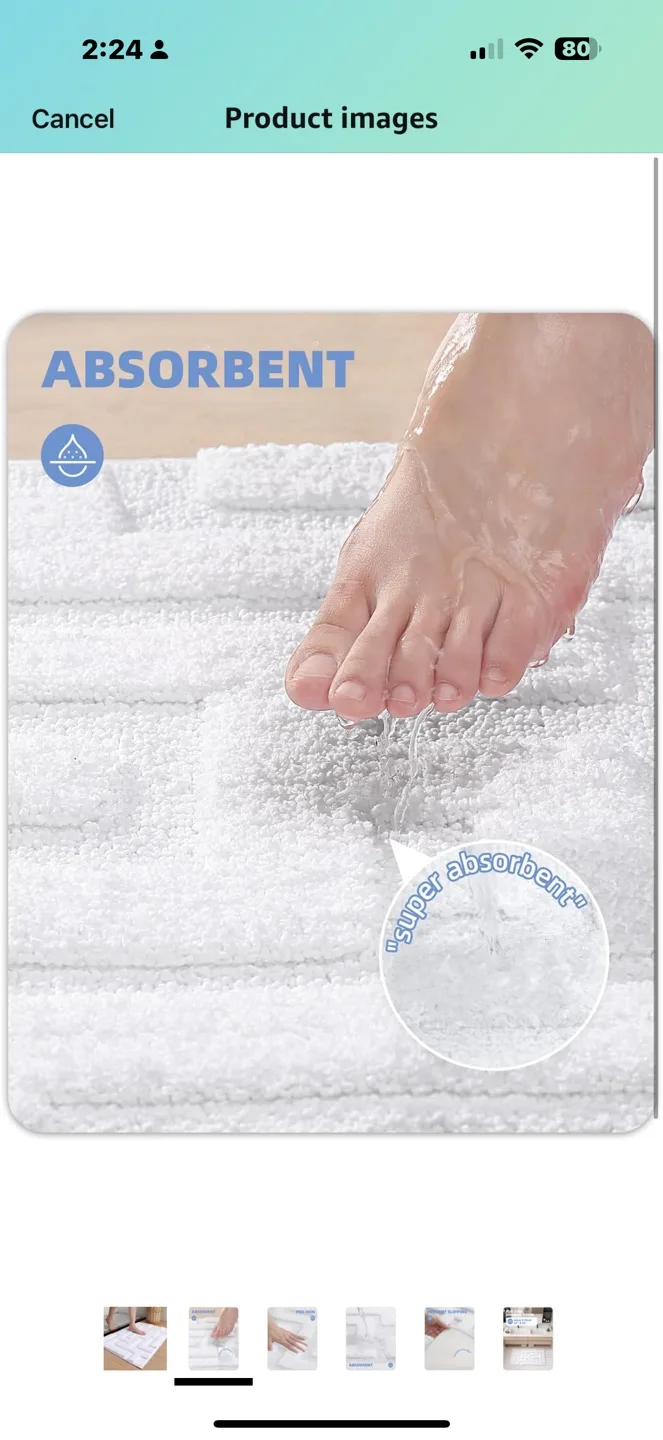 White Bath Mat - Super Absorbent & Non-Slip image indicator(2)