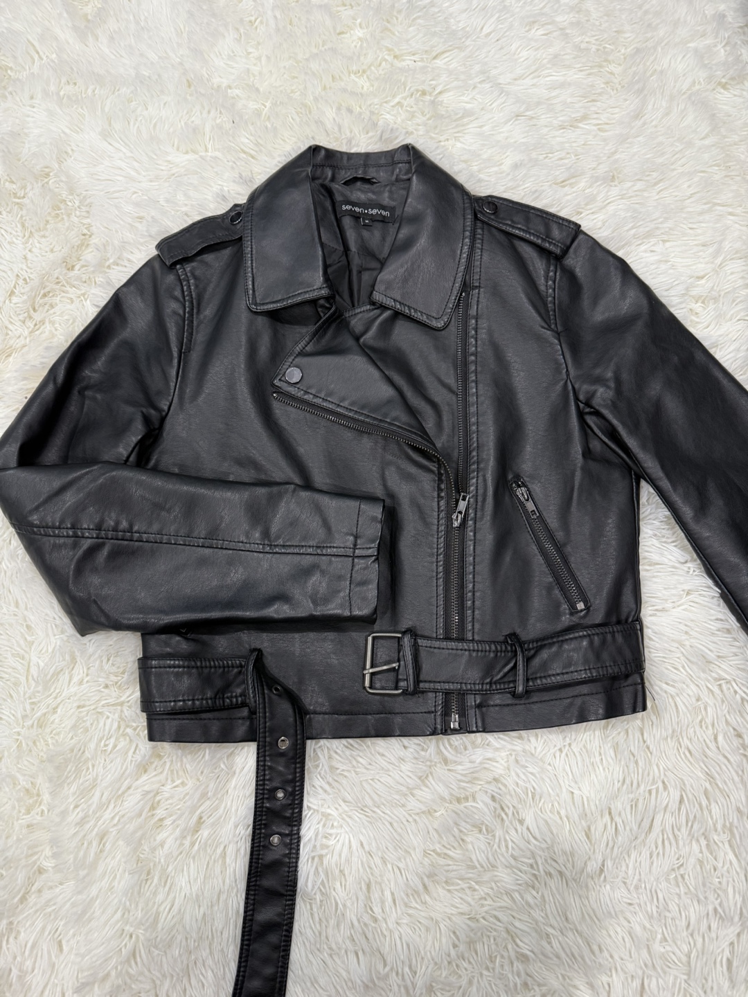 Seven.Seven Black Faux Leather Moto Jacket - Size Medium