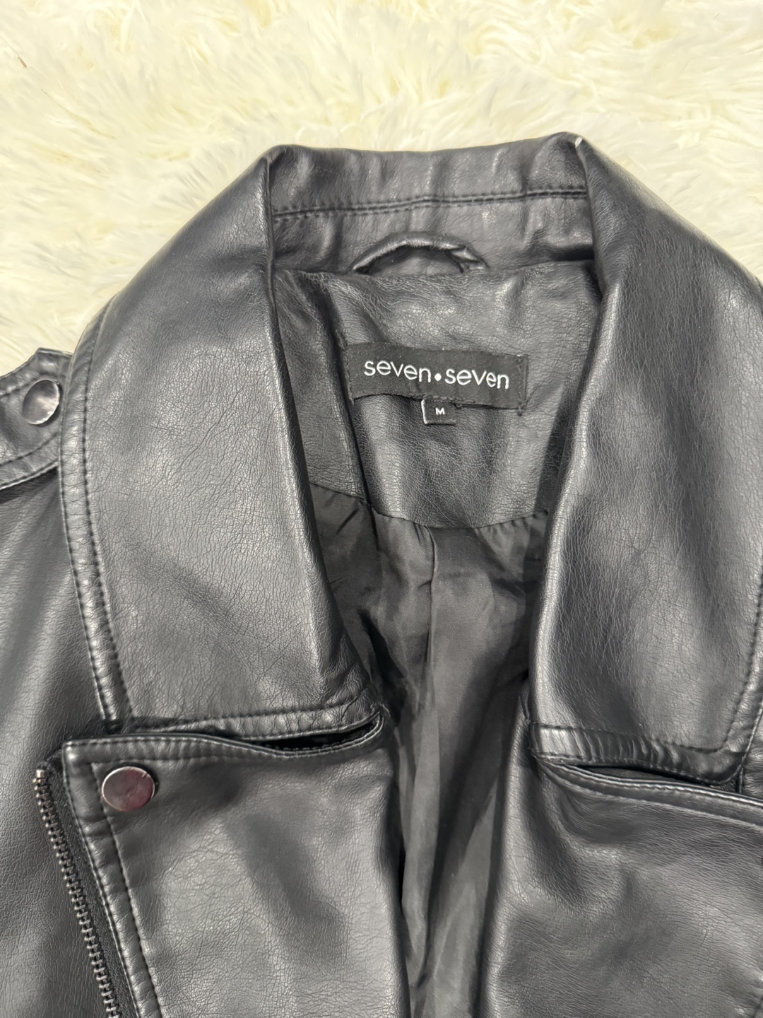 Seven.Seven Black Faux Leather Moto Jacket - Size Medium - photo 4