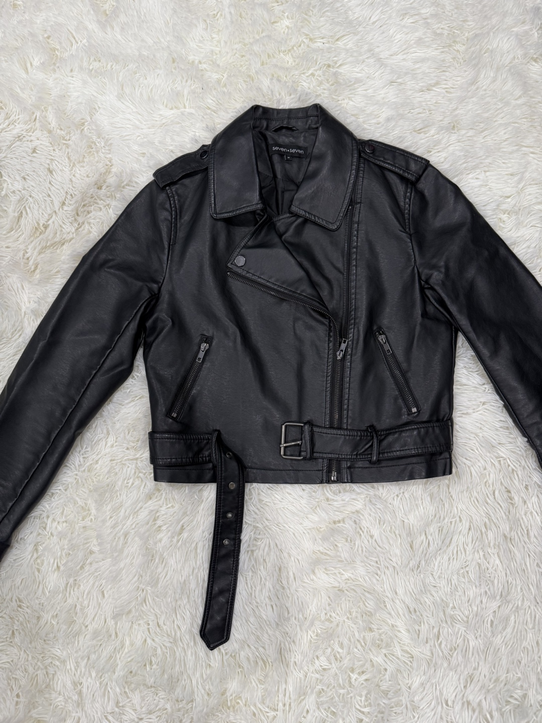 Seven.Seven Black Faux Leather Moto Jacket - Size Medium - photo 2