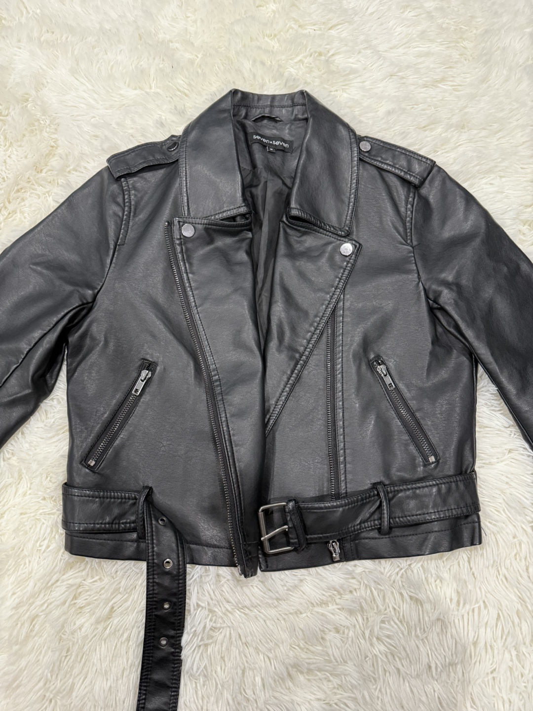 Seven.Seven Black Faux Leather Moto Jacket - Size Medium - photo 3