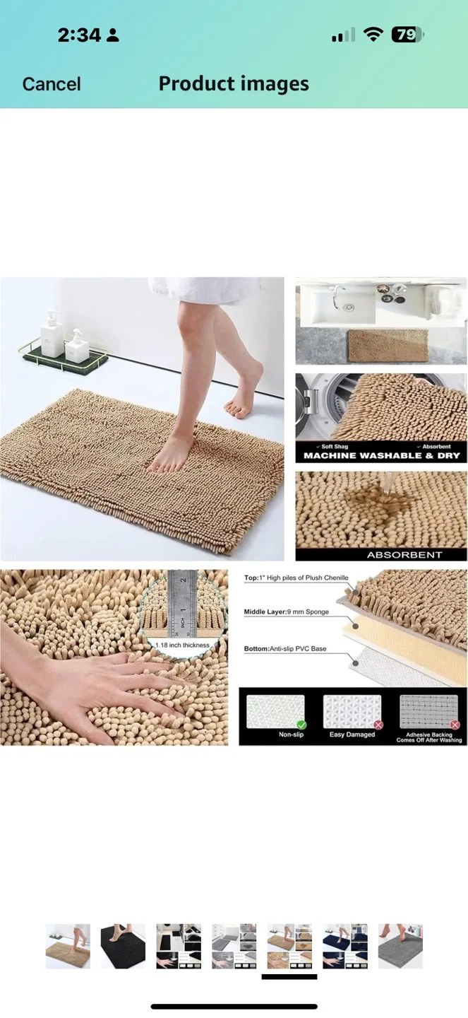 1Pcs Chenille Soft Plush Bath Mat Non Slip thumbnail