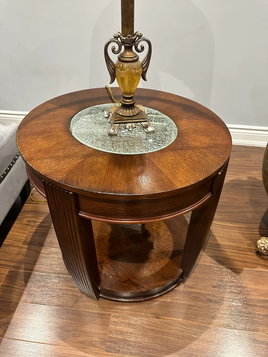 Elegant Table Lamp with Round End Table image indicator(3)