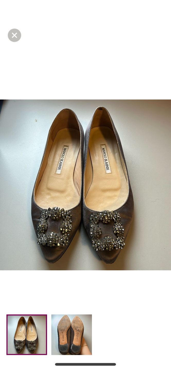 Authentic Manalo Blahnik Grey Jewel Buckle Flats