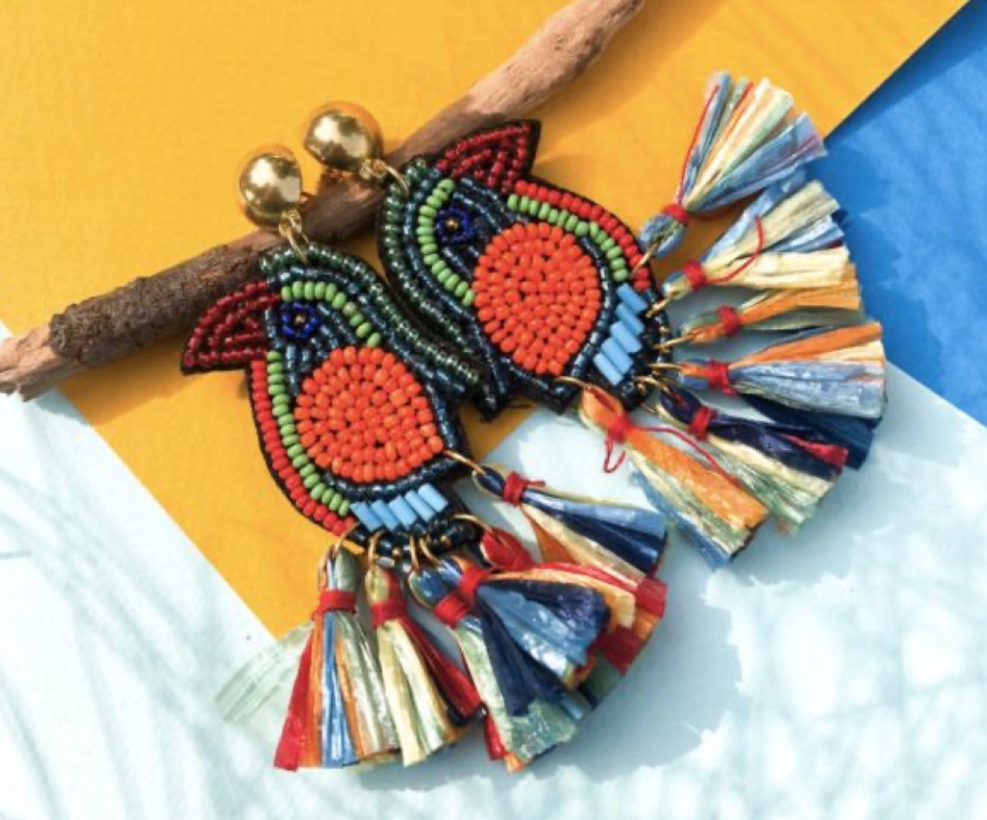 Beaded Parrot Tassel Earrings