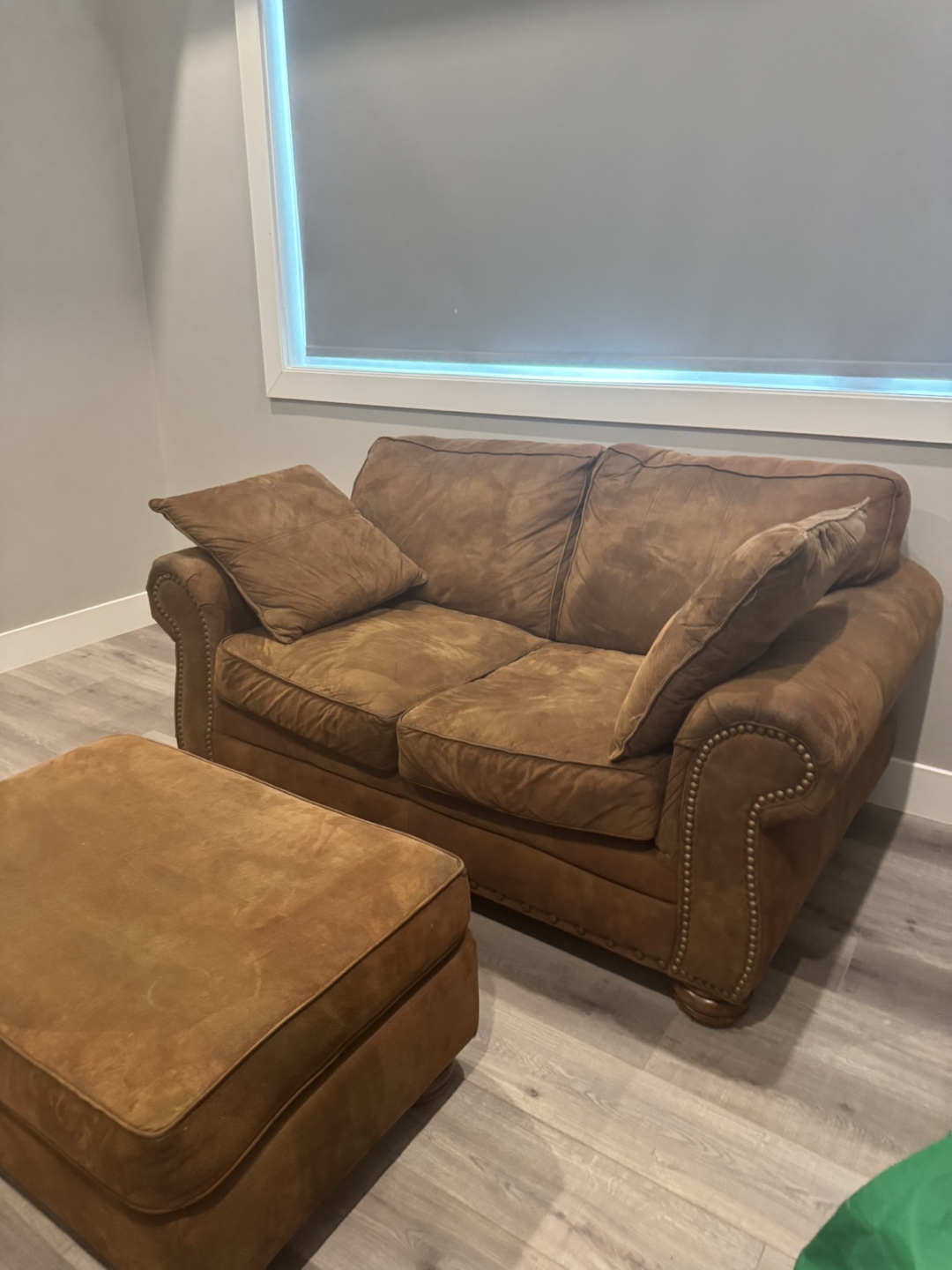 Brown Suede Loveseat and Ottoman Set - photo 2