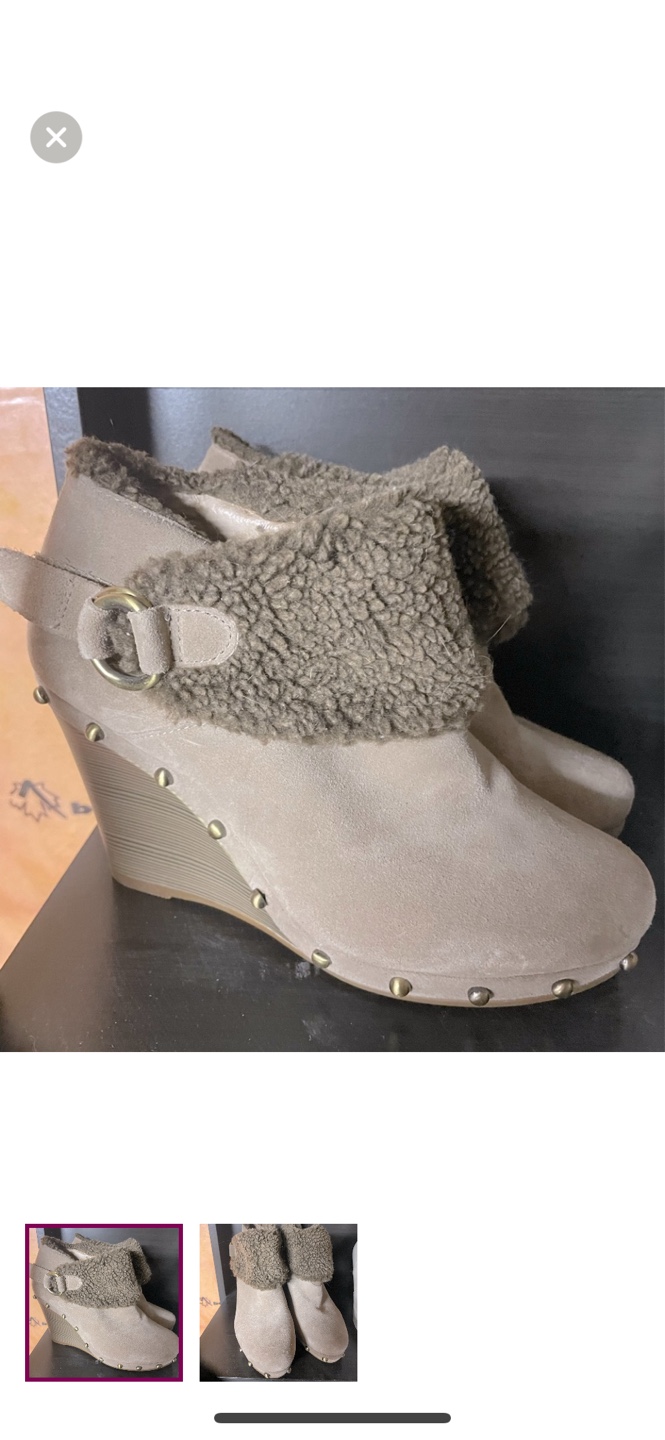 Women's Grey Suede Wedge Booties with Faux Fur