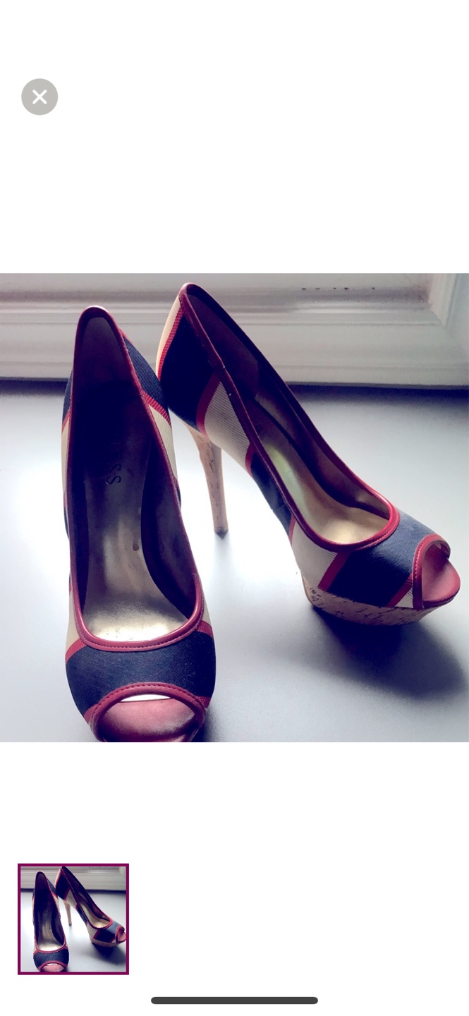 Guess Striped Peep Toe Heels