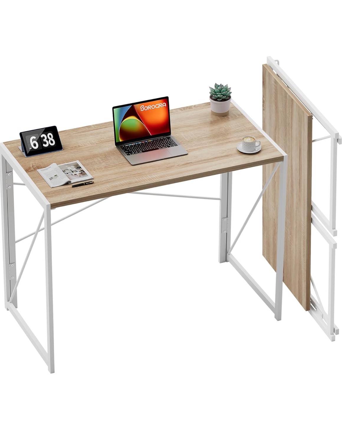 Foldable Desk - Table - White Metal Frame