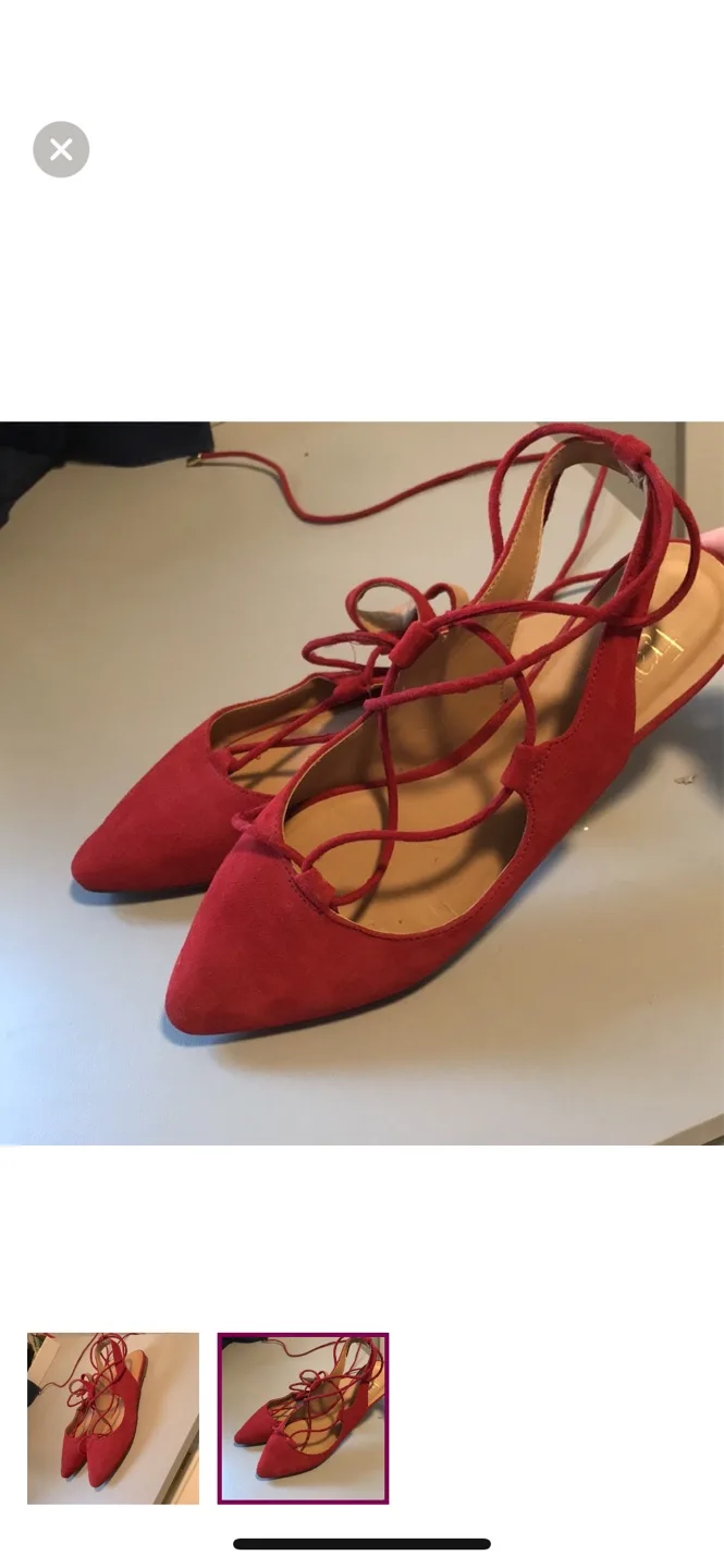 Red Suede Lace-Up Flats thumbnail