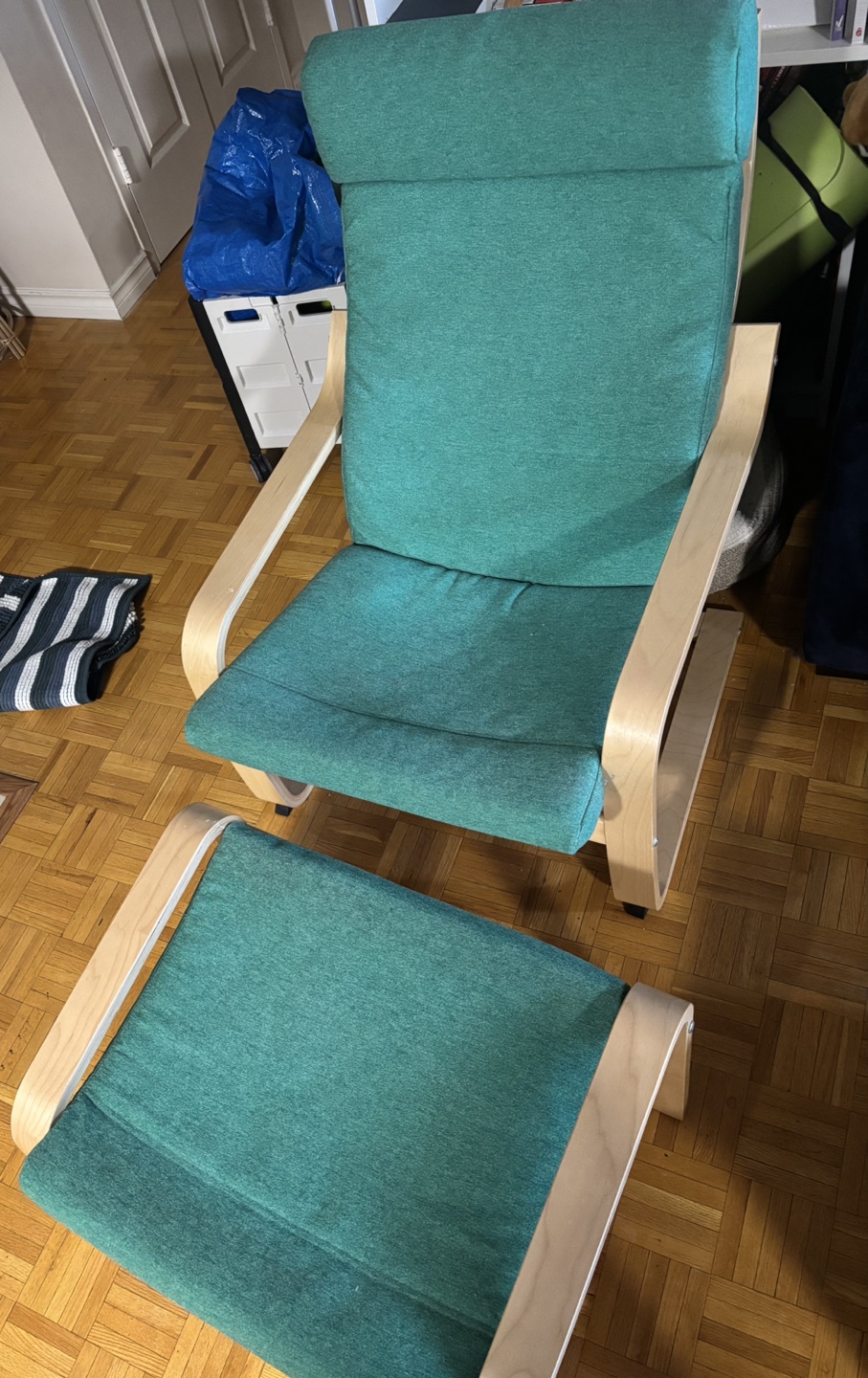 Green Poang IKEA chair with Ottoman