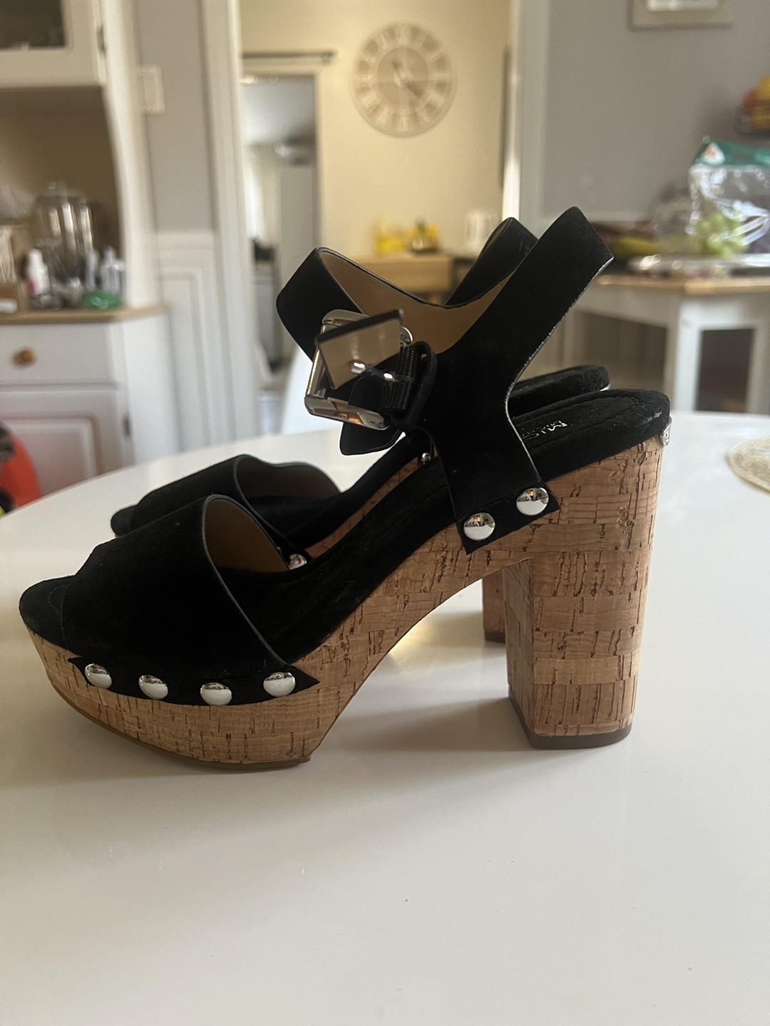 💚 New Michael Kors Black Suede Cork Wedge Sandals - photo 2