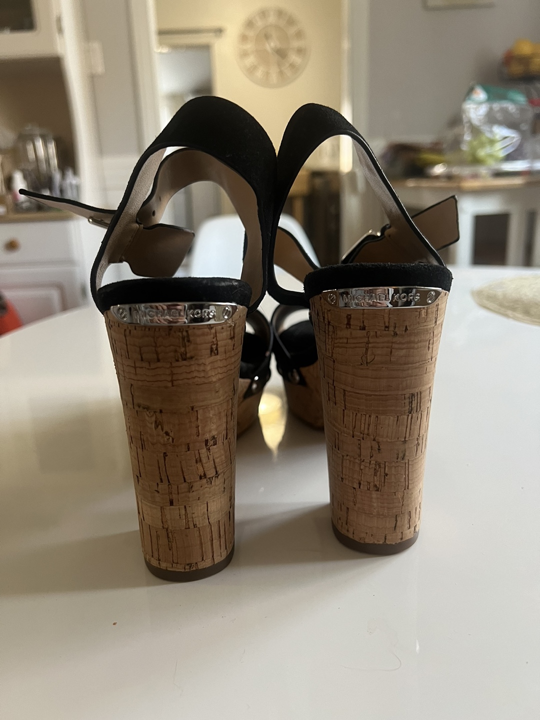 💚 New Michael Kors Black Suede Cork Wedge Sandals - photo 3