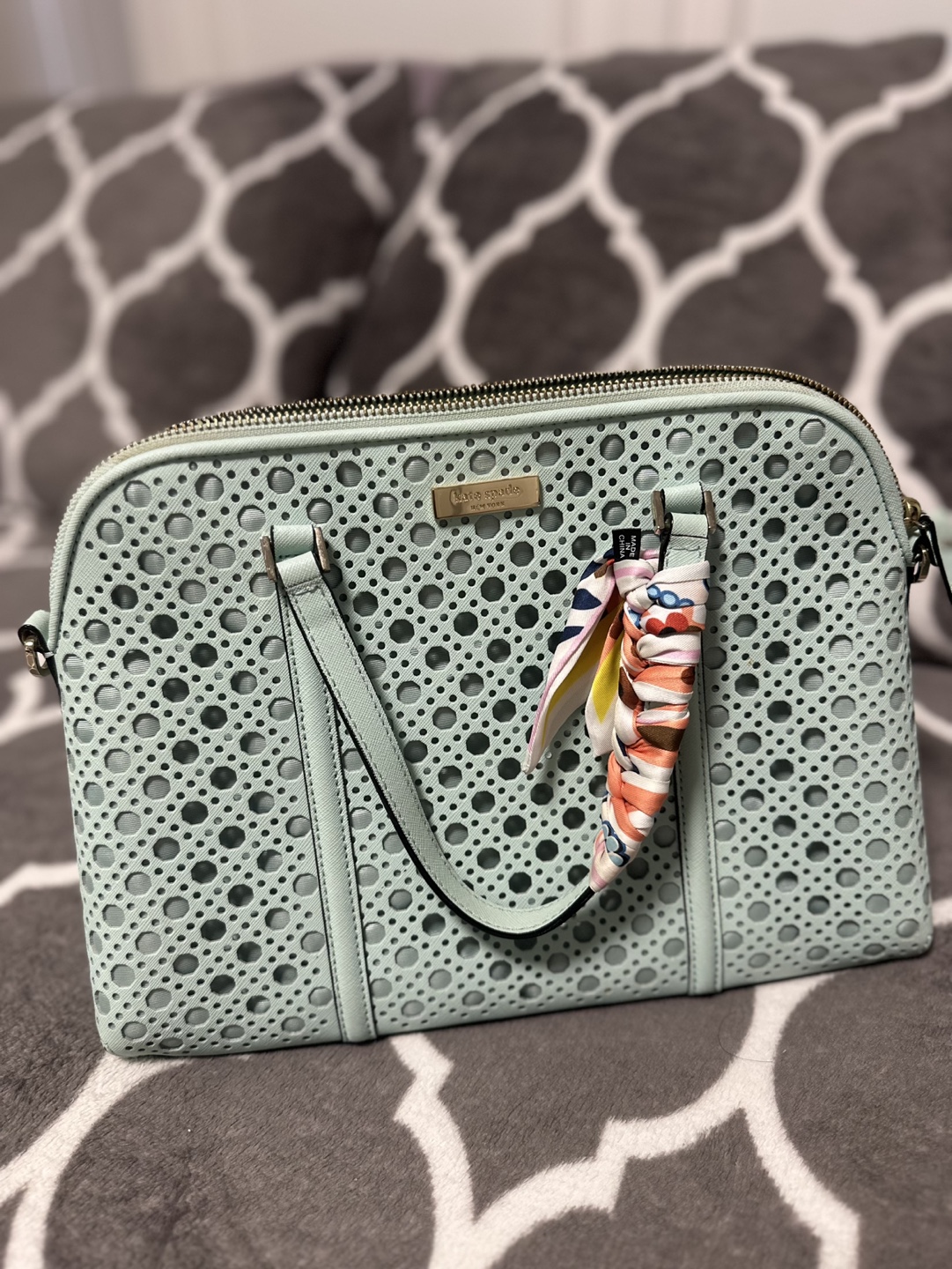 Kate Spade New York Light Green Perforated Satchel
