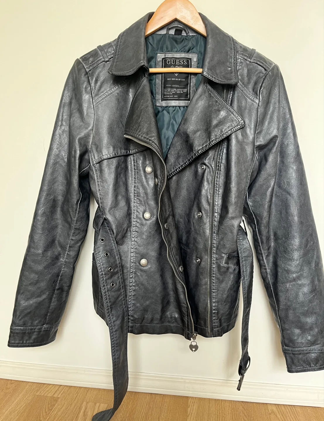 Guess Black Leather Jacket with Belt image indicator(2)