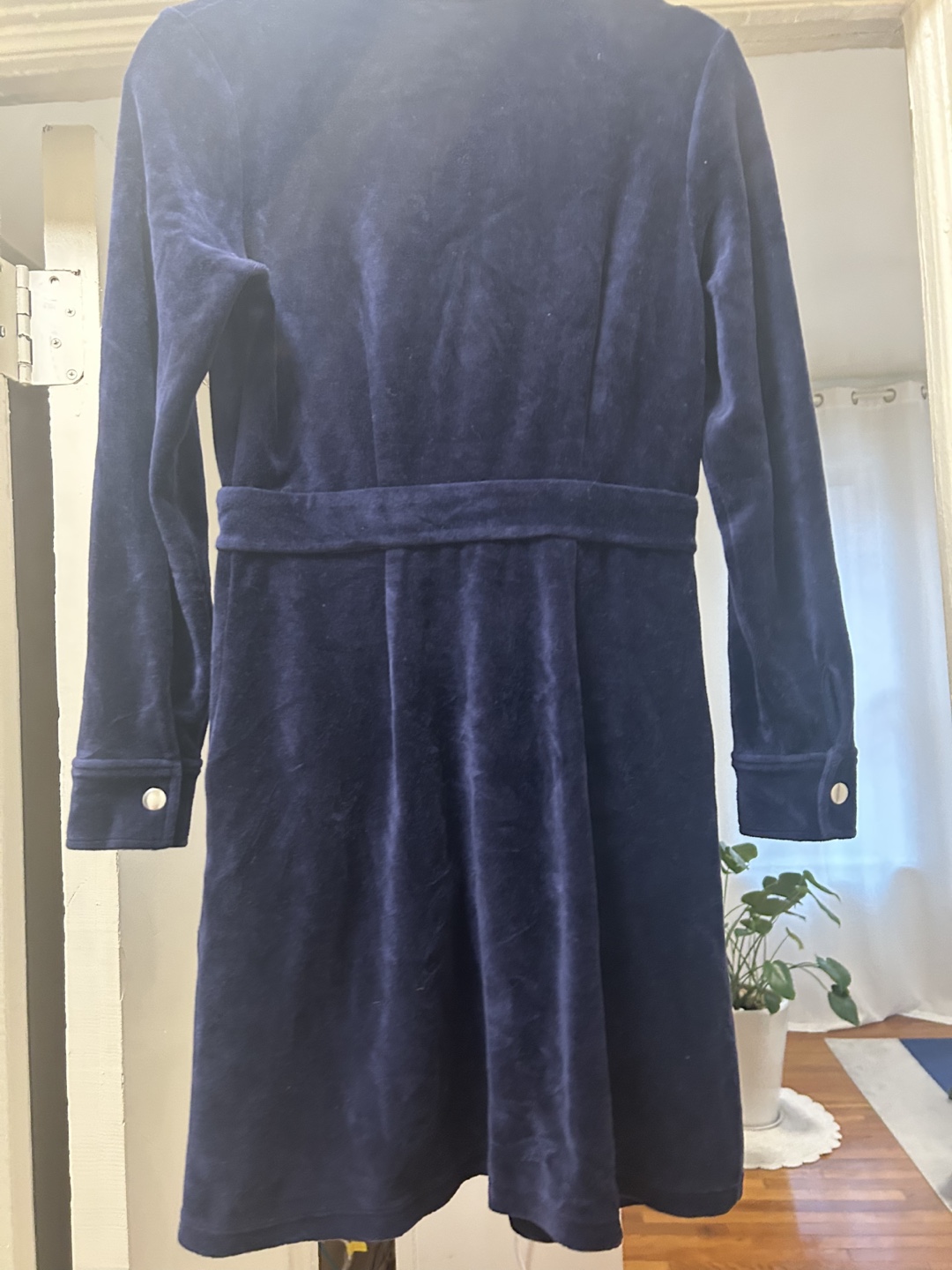 Navy Blue Velvet Button-Down Dress - photo 3