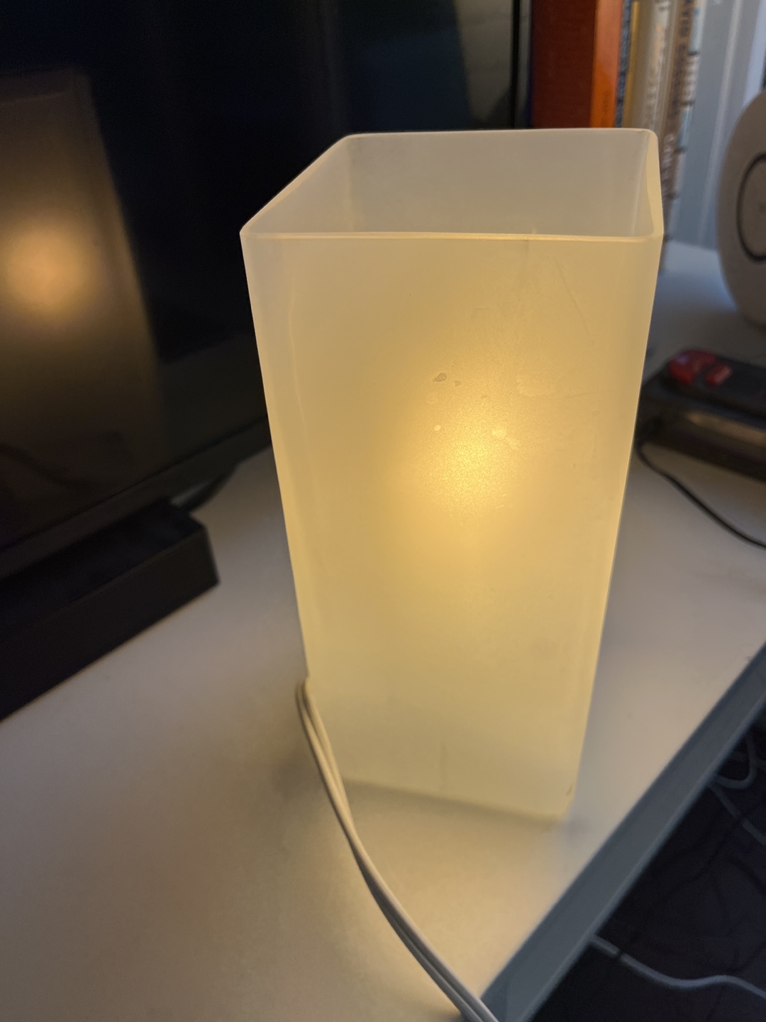 Small frosted glass cube table lamp