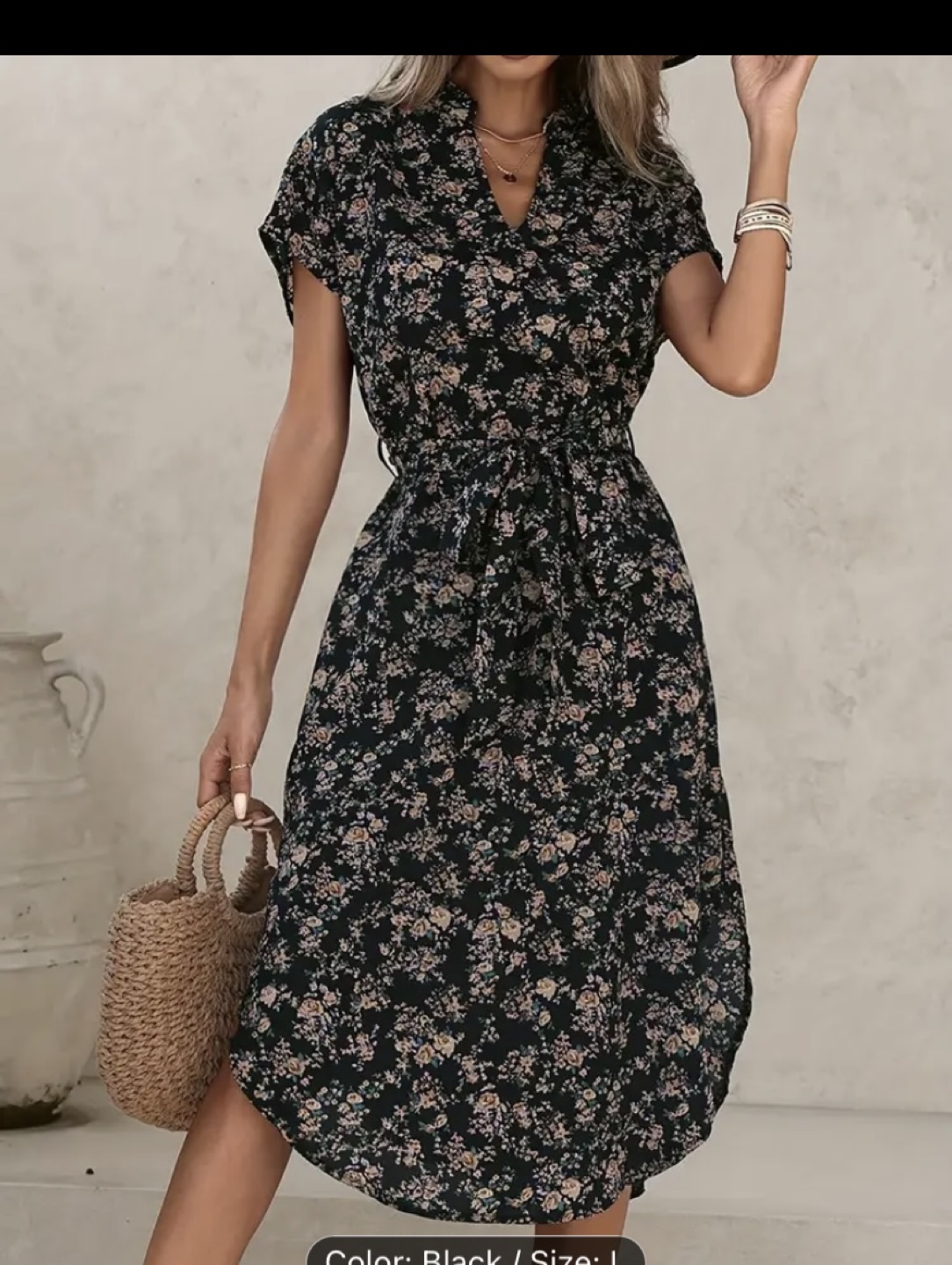 Floral midi dress with belt