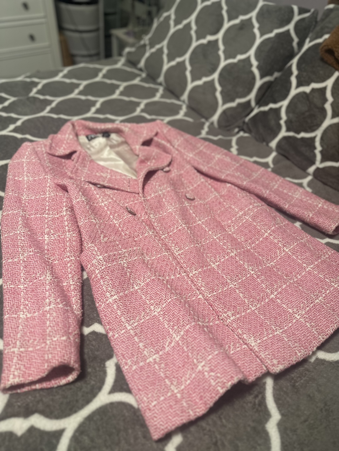Pink Tweed Double-Breasted Coat
