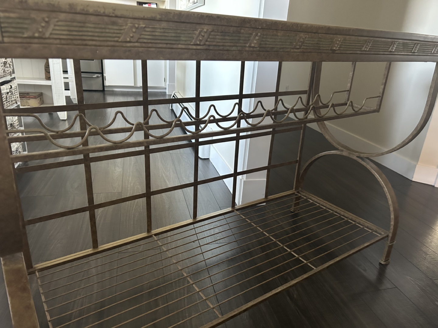Gold Metal Wine Rack Console Table with Glass Top - photo 3